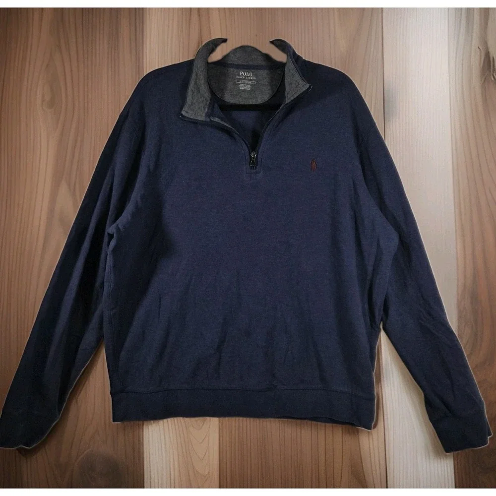 Polo Ralph Lauren Quarter Zip Pullover Sweatshirt Navy Blue Pony Logo Men's...